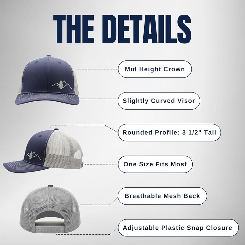 Lindo Trucker Hat [ Great Outdoors Design ] for Men and Women: Mid Profile Cap with Breathable Mesh Back and Adjustable Snap - Image 5